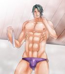  1boy abs asutarou bulge crotch fire_emblem green_hair male_focus muscle pecs smile steam topless underwear 