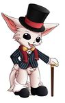  big_ears black_eyes bow cane clothed clothing cub diaper footwear fur gnar_(lol) hat league_of_legends looking_at_viewer pants_down partially_clothed penis riot_games sagemerric shoes solo standing suit teeth tongue top_hat video_games white_fur yordle young 