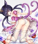  :o animal_ears ass barefoot bent_over black_hair blush breasts cat_ears cat_tail cleavage dress espeon flower gem gen_2_pokemon hair_ornament holding_tail long_hair looking_at_viewer looking_back medium_breasts panties personification pink_dress poke_ball pokemon purple_eyes quad_tails sakaraubito soles solo tail thighhighs tiara underwear white_legwear white_panties 