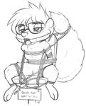 2017 alec8ter anthro arms_tied bdsm black_and_white blush bondage bound chair disney drooling english_text eyewear fan_character female fully_bound gag gagged glasses half-closed_eyes hands_behind_back mammal monochrome nude open_mouth pussy ring_gag saliva sign signature simple_background sitting skunk solo spread_legs spreading text tied_legs tongue tongue_out white_background zootopia 