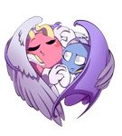  alpha_channel blue_skin eyes_closed feathered_wings feathers female frown galacta_knight grey_eyes hand_holding kirby_(series) male membranous_wings meta_knight nintendo pink_skin rosy_cheeks smile smirk theakanemnon video_games wavy_horn wings 