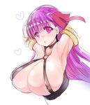  armpits belt_collar bow breasts cleavage collar fate/extra fate/extra_ccc fate_(series) hair_bow heart huge_breasts mamemix o-ring o-ring_top passion_lip purple_eyes purple_hair simple_background sketch white_background 