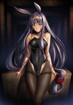  &gt;:) absurdres animal_ears arms_at_sides bangle bangs bare_shoulders black_swimsuit blush bracelet breasts brown_legwear closed_mouth collarbone commentary_request competition_swimsuit covered_navel dark_skin earrings facepaint fate/grand_order fate_(series) hairband highres hoop_earrings jackal_ears jewelry legs_together long_hair looking_at_viewer low-tied_long_hair medium_breasts nail_polish neck_ring nitocris_(fate/grand_order) one-piece_swimsuit pantyhose pantyhose_under_swimsuit purple_eyes purple_hair red_nails smile solo standing swimsuit thighband_pantyhose tsurime ulrich_(tagaragakuin) v-shaped_eyebrows very_long_hair 