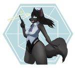  2017 anthro big_breasts breasts butt canine clothed clothing digital_media_(artwork) female fur hair hat hi_res long_hair looking_at_viewer magic magician mammal octaviados open_mouth rubber shiny shirt simple_background smile solo standing top_hat 