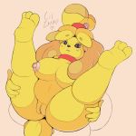  animal_crossing anthro big_breasts breasts canid canine canis digital_media_(artwork) domestic_dog female fur hair invalid_tag isabelle_(animal_crossing) lil_tarap mammal nintendo nipples nude pussy simple_background slightly_chubby solo video_games yellow_fur 