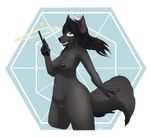  2017 anthro big_breasts breasts butt canine clothed clothing digital_media_(artwork) female fur hair hat hi_res huge_breasts long_hair looking_at_viewer magic magician mammal nipples nude octaviados open_mouth pussy simple_background smile solo standing tongue top_hat vaginal wolf 