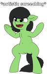  angry biped black_hair equine fan_character filly_anon floppy_ears fur green_eyes green_fur hair mammal my_little_pony navel open_mouth squirrelette tongue 