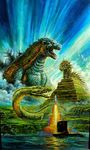  bob_eggleton dinosaur fire giant_monster godzilla godzilla_(series) kaijuu manda_(godzilla) missile monster mutant pyramid smoke submarine toho_(film_company) varan water 