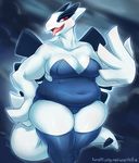  2017 anthro avian belly big_breasts blush breasts clothed clothing dragon eifie female legendary_pok&eacute;mon legwear lugia mature_female nintendo one-piece_swimsuit open_mouth overweight pok&eacute;mon pok&eacute;morph red_eyes scalie slightly_chubby solo swimsuit thick_tail thick_thighs thigh_highs tight_clothing tongue tongue_out video_games voluptuous wide_hips wings 