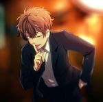  brown_hair formal free! high_speed! kirishima_natsuya male_focus necktie one_eye_closed rayu red_eyes solo suit tongue tongue_out upper_body 