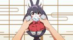 artist_request black_hair borrowed_character furry japanese_clothes long_hair plush rabbit red_eyes 