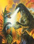  alien battle bob_eggleton cyborg destruction dinosaur energy fire giant_monster gigan godzilla godzilla_(series) kaijuu monster mutant toho_(film_company) 