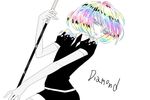  androgynous diamond_(houseki_no_kuni) gem_uniform_(houseki_no_kuni) houseki_no_kuni katana multicolored_hair necktie rainbow_hair ruyou_(ruyoh) short_hair solo sparkle sword weapon 