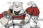  2017 bearlovestiger13 blue_eyes blush butt feline fur grimoire_of_zero mammal mercenary_(character) muscular nipples simple_background stripes sweat tiger white_background white_fur 