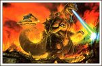  battle bob_eggleton city destruction dinosaur energy fire giant_monster godzilla godzilla_(series) kaijuu monster mutant smoke super-x toho_(film_company) 