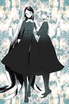  absurdly_long_hair androgynous black_hair bort diamond_(houseki_no_kuni) dress full_body gem_uniform_(houseki_no_kuni) houseki_no_kuni kinrui_(orangestars_9) long_hair multicolored_hair multiple_others rainbow_hair short_hair very_long_hair 