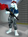  anthro boss_monster clothed clothing command_and_conquer fully_clothed gun male narija outside pancakes_(character) ranged_weapon safe shotgun solo undertale video_games weapon 