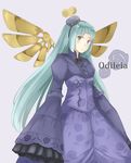  aqua_eyes atelier_(series) atelier_ayesha bad_id bad_pixiv_id black_bow blush bow character_name closed_mouth collared_shirt corset eyebrows_visible_through_hair floral_print frilled_sleeves frills head_tilt long_hair machikado mackintosh_rose mechanical_wings odelia_(atelier) purple_shirt purple_skirt rose_print shirt skirt sleeves_past_wrists solo very_long_hair winding_key wings 