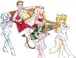  alcohol armor beverage blonde_hair bread breastplate carrying clothing demon domestic_cat domination felid feline felis female food fruit grapes green_hair group hair human machine male male_domination mammal reclining robot roman simple_background sue-chan_(artist) toga white_background wine 