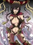  areola_slip areolae bad_id bad_pixiv_id black_hair braid breasts cleavage code_geass cosplay covered_nipples da_ji da_ji_(cosplay) genderswap genderswap_(mtf) hat large_breasts lelouch_lamperouge long_hair luluko madhatter_hello midriff musou_orochi navel purple_eyes solo twin_braids 