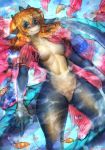  2019 anthro breasts dragon featureless_breasts female fish girlsay green_eyes hair koi looking_at_viewer marine orange_hair patreon smile solo water 