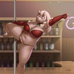  2017 anthro boss_monster clothed clothing dancing detailed_background female holly_(plant) horn inside kevinsano long_ears navel open_mouth plant pole pole_dancing solo toriel undertale video_games 