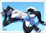  2017 4_toes abs anthro arm_markings armpits barefoot biped black_claws black_fur black_nose black_tail blue_bottomwear blue_clothing blue_markings blue_underwear border briefs bulge canine chest_tuft claws clothed clothing countershade_face countershade_tail countershade_torso countershading depth_of_field digital_media_(artwork) dog elbow_tufts feralise flusky fur gradient_background hands_behind_head head_tuft high-angle_view husky lying male mammal markings multicolored_fur multicolored_tail muscular muscular_male on_back outside_border pecs shadow siberian_husky signature simple_background snout solo toe_claws toeless_(marking) toes topless tuft two_tone_fur two_tone_tail underwear white_border white_countershading white_fur white_tail 