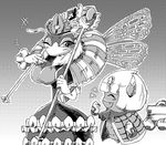  &lt;3 4_eyes animal_humanoid arthropod bee book breasts cape clothing crown curved_horn eyes_closed feather_boa floating_hands horn humanoid insect insect_wings kirby_(series) monochrome multi_eye nialaaaaaaa nintendo one_eye_closed queen_sectonia skirt spider_humanoid staff stinger taranza video_games wings wink 弐新 