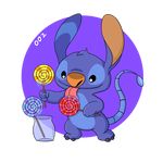  2012 alien alpha_channel big_ears black_eyes candy chibitigre circle cute digital_media_(artwork) disney doubledip experiment_(species) food fur head_tuft hi_res holding_object licking lilo_and_stitch lollipop number orange_nose purple_fur saliva simple_background smile tongue tongue_out transparent_background tuft vase 