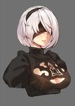  blindfold breasts cleavage cleavage_cutout dress hairband lips medium_breasts mole mole_under_mouth nier_(series) nier_automata pink_lips puffy_sleeves short_hair solo takamura_wamu turtleneck upper_body white_hair yorha_no._2_type_b 