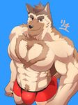  2017 abs anthro biceps bulge canine clothed clothing dog fur keijimohumohu male mammal muscular muscular_male pecs simple_background solo topless underwear 