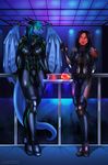  2016 asato beverage black_hair blue_scales bodysuit clothing dragon eliana eliana-asato ena female green_eyes hair nightclub open_mouth red_skin scales skinsuit tight_clothing xenarra yellow_eyes 