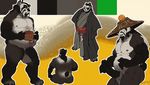  anthro badart_(artist) balls bear big_penis clothing erection flaccid huge_penis humanoid_penis japanese_clothing kimono male mammal model_sheet musclegut panda penis solo 