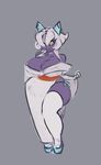  anthro big_breasts blue_eyes breasts cleavage clothed clothing female froslass grey_background hair liveforthefunk nintendo pok&eacute;mon simple_background solo video_games white_hair 
