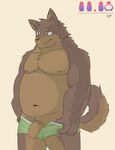  anthro boxers_(clothing) brown_eyes brown_fur canine clothing dog flaccid fur hittoga humanoid_penis male mammal navel nipples obese overweight partially_retracted_foreskin penis pubes retracted_foreskin uncut underwear 