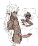  2boys aftersex bed blush cum cum_in_ass cumdrip doppel doppel_(pixiv) erection exhausted gaping grin lying multiple_boys naughty_face nude penis silver_hair size_difference smile smirk yaoi 