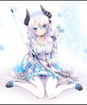  blue_eyes bow_(weapon) breasts cameltoe highres horns long_hair looking_at_viewer medium_breasts pointy_ears quiver ripe.c silver_hair smile solo weapon 