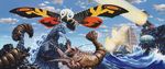  blue_eyes ebriah egg energy fire giant_monster glowing godzilla godzilla_(series) kaijuu monster mothra ocean red_eyes sea toho_(film_company) yuji_kaida 