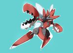  blue_background gen_2_pokemon mega_scizor meta-tron no_humans outline pincers pointing pokemon pokemon_(creature) scizor simple_background white_outline 