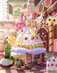  apron biscuit bow cake candy candy_hair_ornament cardfight!!_vanguard checkered checkered_legwear company_name doll doll_joints dress drill_hair facial_tattoo food food_themed_hair_ornament goblin goggles green_eyes hair_ornament hat heart lolita_fashion long_hair nightmare_doll_dory official_art open_mouth pantyhose petticoat pink_hair pointy_ears solo tadokoro_teppei tattoo twintails window 