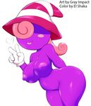  &lt;3 breasts el_shaka english_text female ghost gray_impact hair hat long_hair mario_bros navel nintendo nipples not_furry nude paper_mario pink_hair pose shadow_siren simple_background smile solo spirit text video_games vivian_(mario) witch_hat 