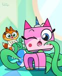  2017 blue_eyes cum female green_eyes kekitopu male male/female one_eye_closed open_mouth oral smile tentacles the_lego_movie unikitty unknown_species wink 