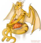  anthro clothed clothing dragon looking_at_viewer male sitting smile solo topless tosha_v-smile wings 