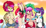  bear big_breasts blush_(duckdraw) breasts brown_fur clothing duckdraw ear_piercing fur ginny_(duckdraw) hair lagomorph mammal midori_(duckdraw) panda piercing rabbit sangria_(duckdraw) size_difference small_breasts tagme 