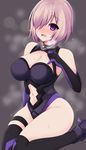 :d adjusting_clothes adjusting_leotard arm_at_side bare_shoulders black_gloves black_legwear black_leotard blush boots breasts breath cleavage cleavage_cutout covered_nipples elbow_gloves eyebrows_visible_through_hair eyes_visible_through_hair fate/grand_order fate_(series) from_side full_body gloves gorget grey_background groin hair_over_one_eye halterneck hand_on_own_chest happy heavy_breathing highleg highleg_leotard highres hips impossible_clothes impossible_leotard knees_together_feet_apart kuro_mushi large_breasts lens_flare leotard looking_at_viewer mash_kyrielight multicolored multicolored_clothes multicolored_gloves navel navel_cutout nose_blush open_mouth pinky_out purple_eyes purple_gloves short_hair sideboob silver_hair simple_background sitting skin_tight smile solo sweat thigh_strap thighhighs thighs wariza 