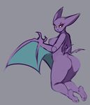  5_toes anthro areola bat_wings breasts butt crobat feet female grey_background kneeling liveforthefunk looking_back membranous_wings nintendo nude pok&eacute;mon purple_body red_eyes simple_background soles solo toes video_games wings 