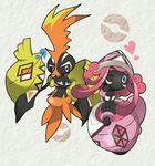  bad_pixiv_id black_skin daipy gen_7_pokemon mohawk orange_hair pink_hair pokemon pokemon_(game) pokemon_sm tapu_koko tapu_lele 