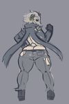  ambiguous_gender anthro butt clothed clothing fur grey_background hair liveforthefunk looking_back nintendo pangoro pants pok&eacute;mon simple_background solo thick_thighs tight_clothing torn_clothing video_games white_fur white_hair 