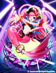  cardfight!!_vanguard company_name hat head_fins heart long_hair mekameka_shii mermaid microphone midriff monster_girl nail_polish navel official_art one_eye_closed open_mouth pink_hair pirate_hat rainbow_light_carine sitting solo tattoo twintails 
