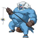  anthro balls clothed clothing erection fishing fishing_rod footwear gloves humanoid_penis looking_at_viewer maldu male nintendo nipples nude obese open_mouth overweight pecs penis pok&eacute;mon simple_background topless video_games walrein 